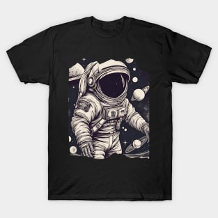 Floating Astronaut in Space Spacesuit Stars Planet T-Shirt